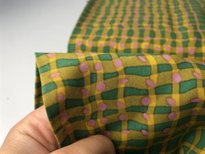 Fastvævet viscose/tencel - smukkeste farverige mønster i grøn og gul